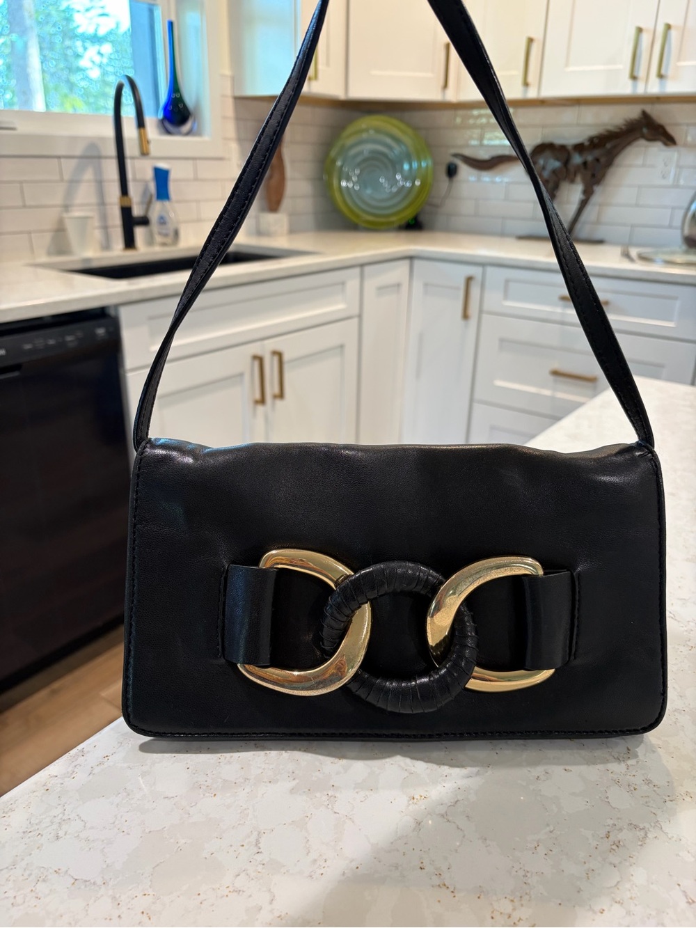 Gorgeous Auth Michael Kors Black Plushy Leather Clutch/shoulder Handbag
